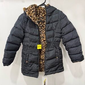 NWT Steve Madden Girls Black Puffer Jacket with Leopard Print
